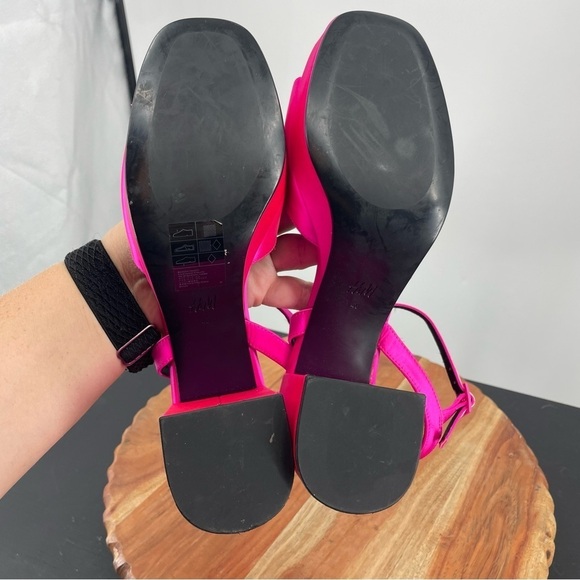 H&M Bright Pink platform sandal Heels ankle strap Sz 9 - Picture 6 of 8